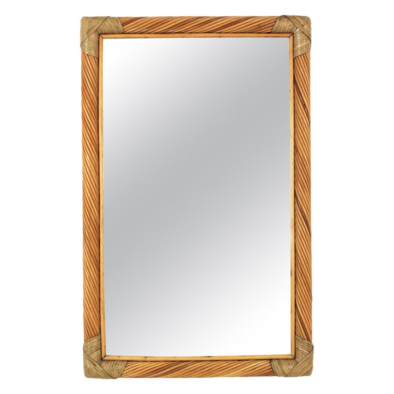 Rattan Pencil Reed Rectangular Mirror For Sale at 1stDibs
