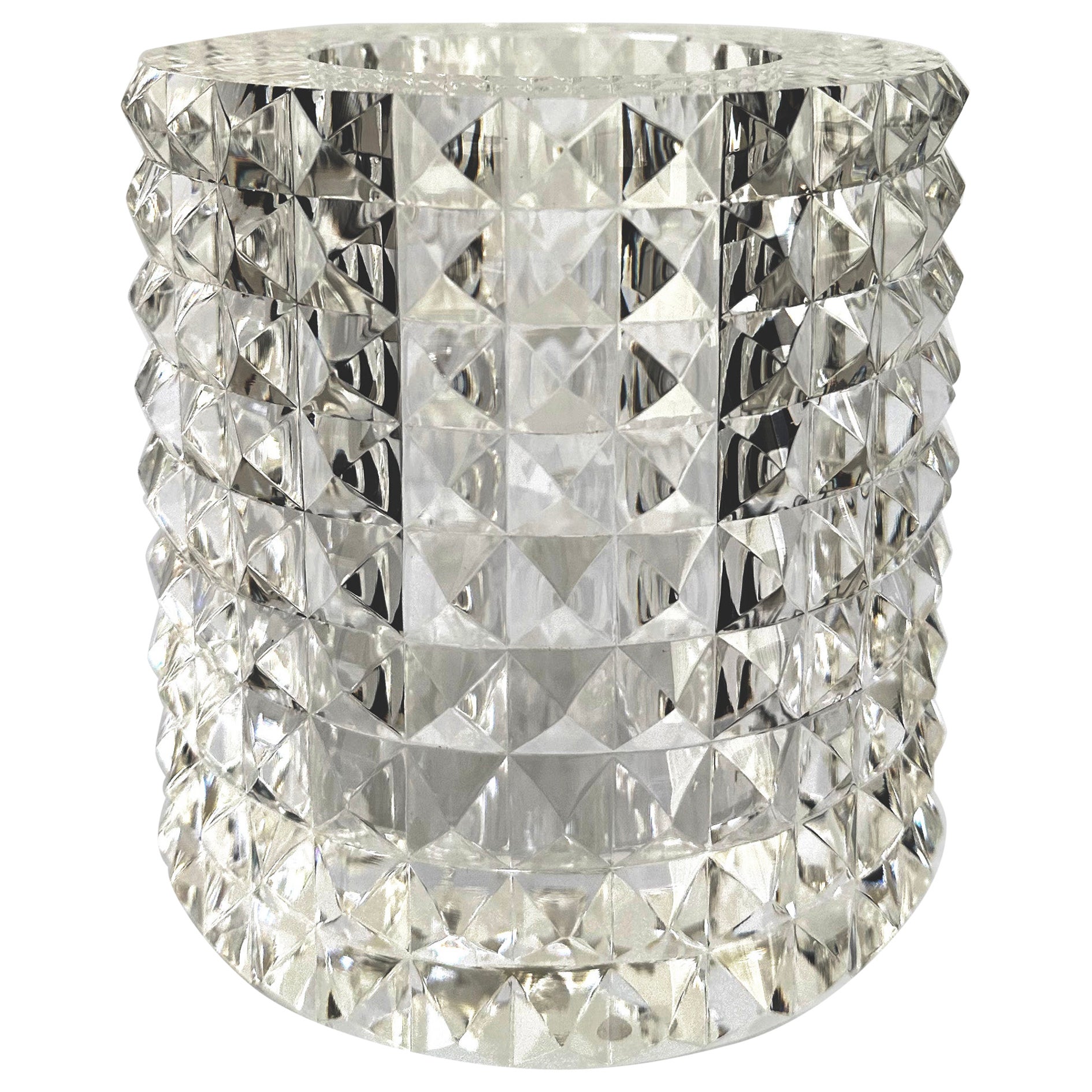  Veritas Home - Large Contemporary Clear Optical Glass Pyramid Vase 