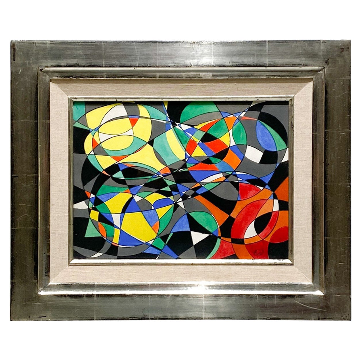 Colorful Futurist Drawing André Van Der Vossen, Abstract 1950s For Sale