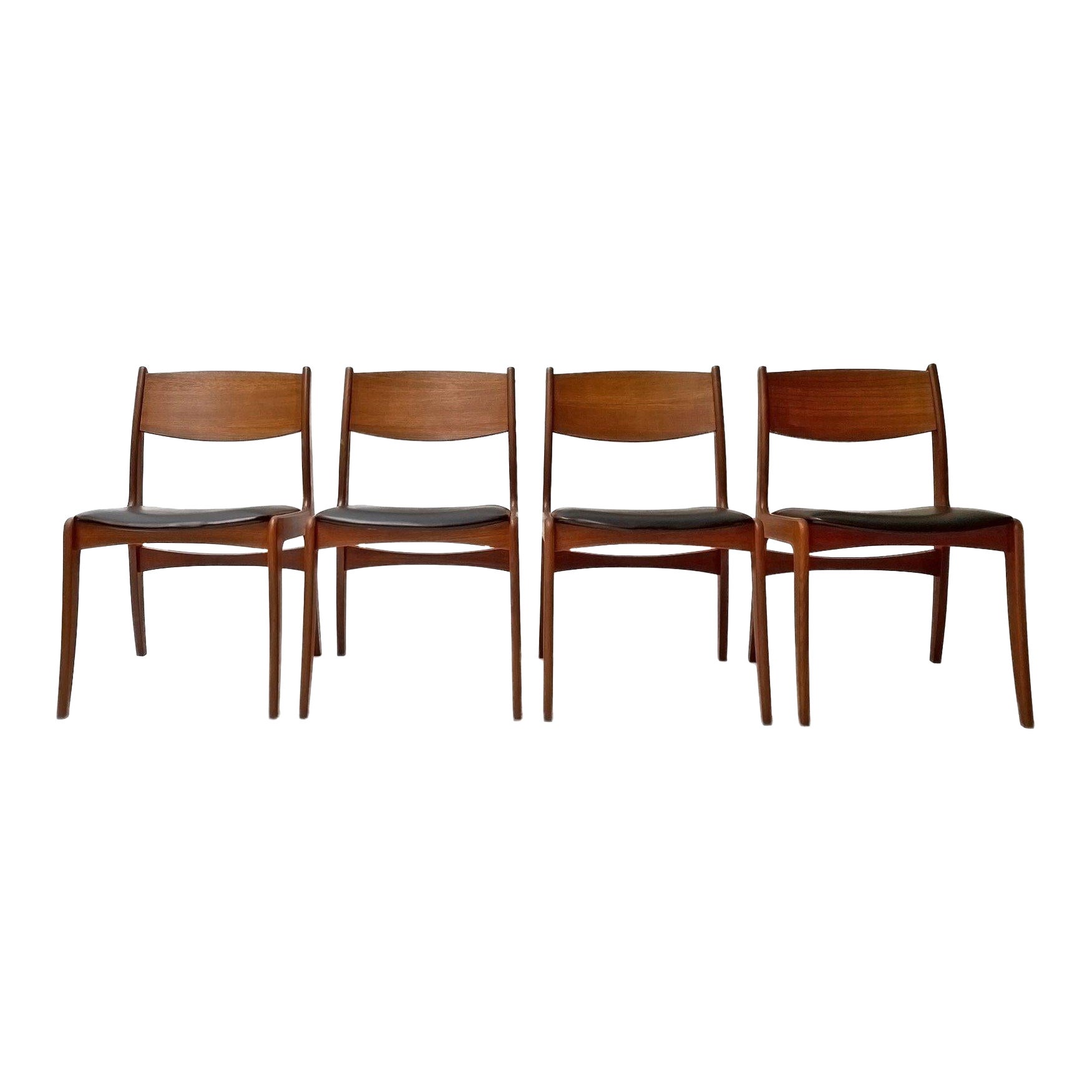 4 Mid Century Danish Modern Dining Chairs Black Vinyl Birch Wood For