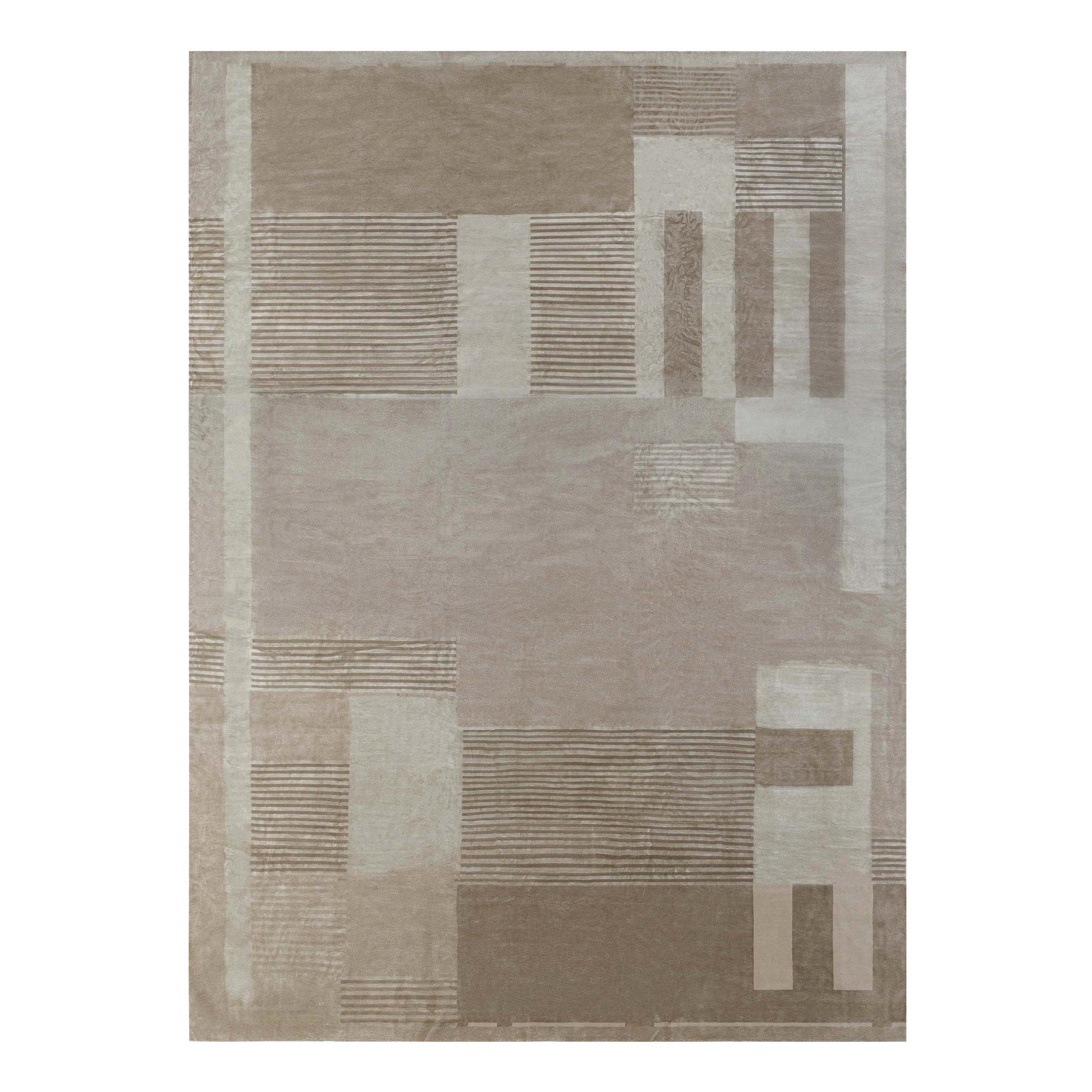 Modern Art Deco Beige and Gold Quantum Circles Rug by Doris Leslie Blau