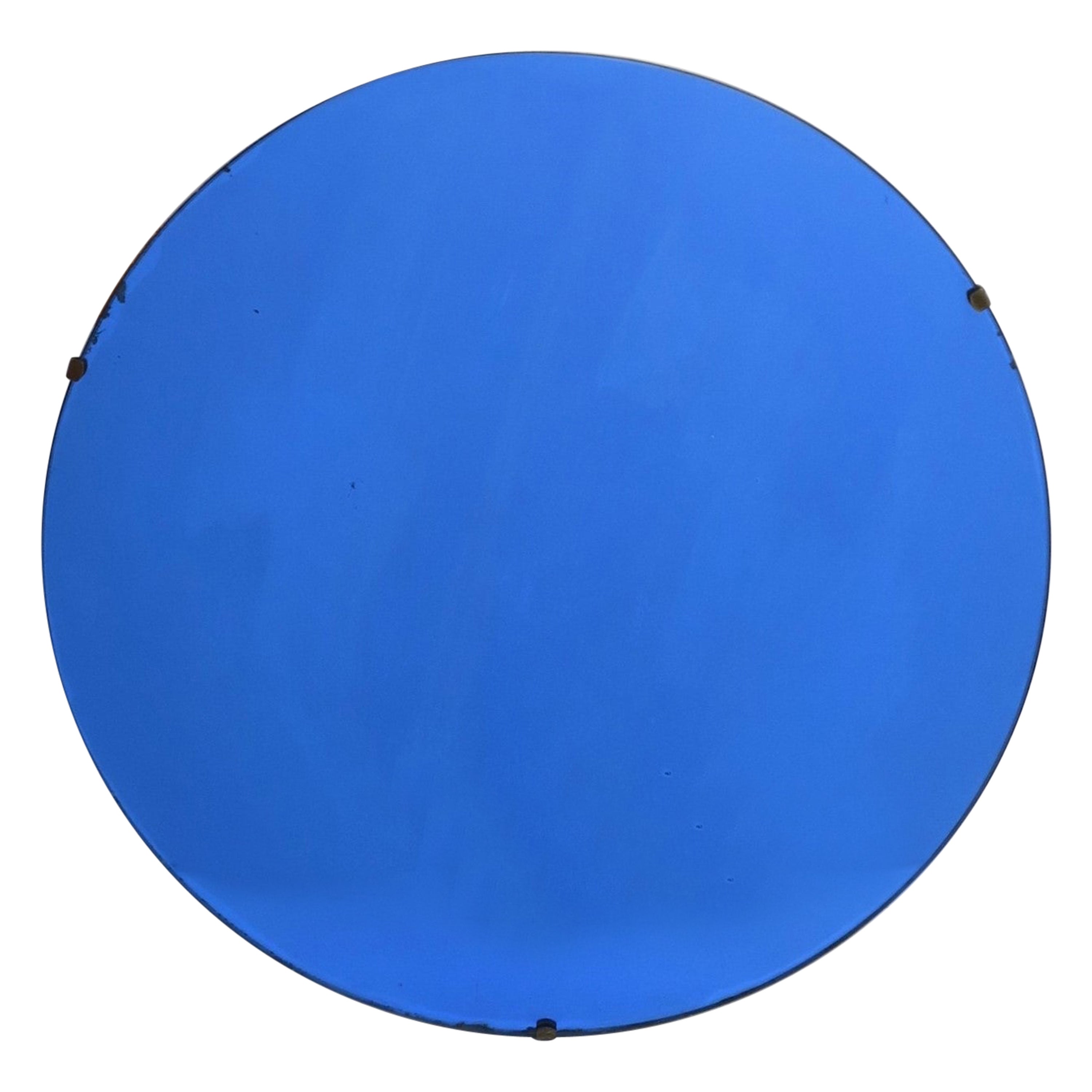 Miroir mural rond Art Déco en verre bleu en vente