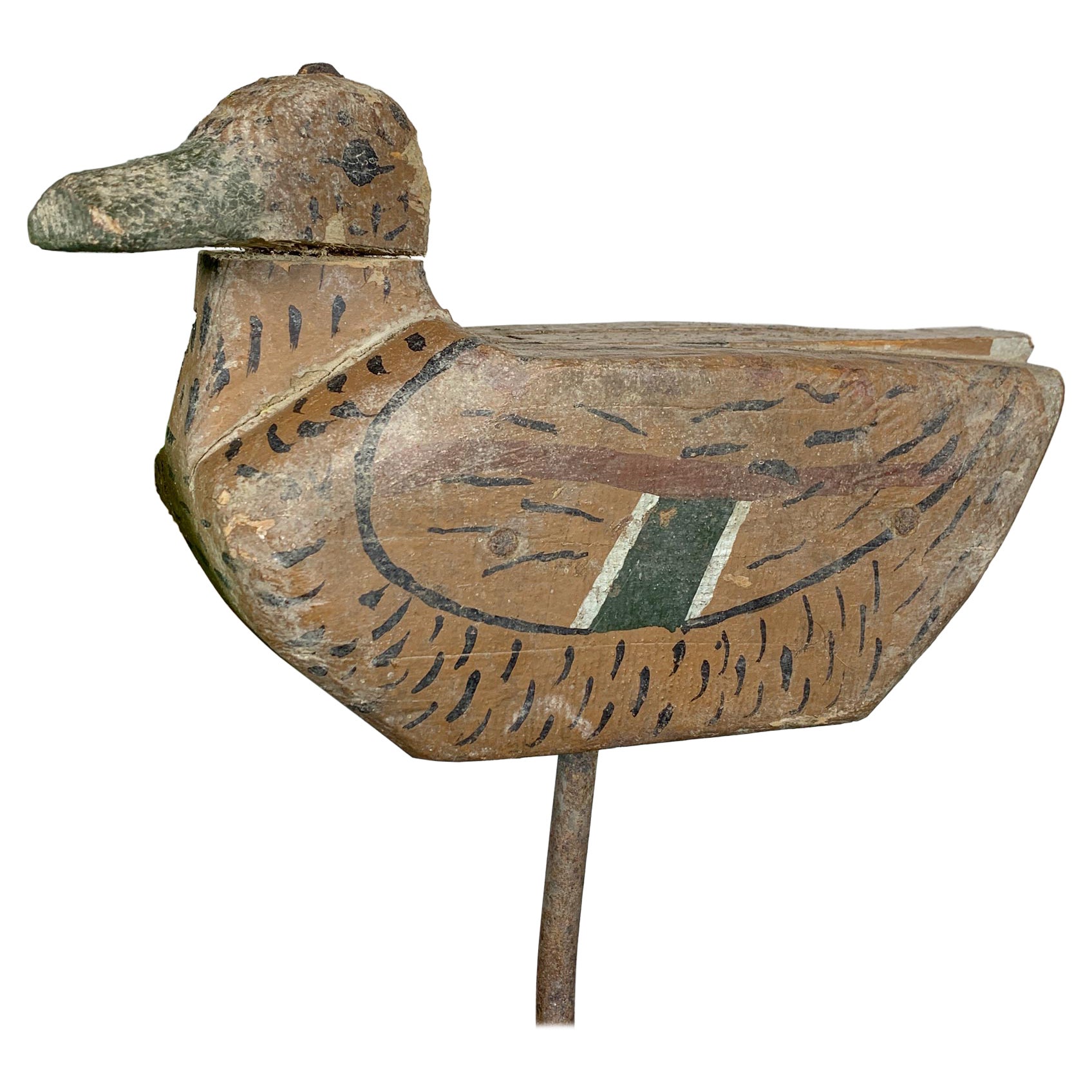 Wooden Decoy Duck on Stand, circa 1910