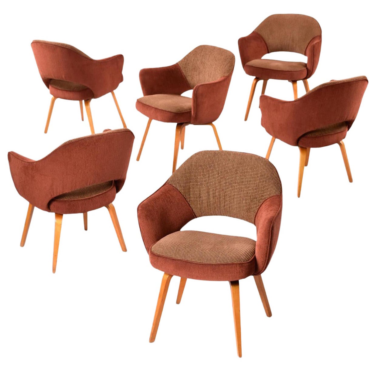 Restored Set of Six Saarinen for Knoll Executive Armchairs with Wood Legs