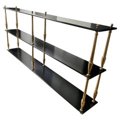 Large Library Bookcase or Black Lacquer Three Shelves Display, France 1950