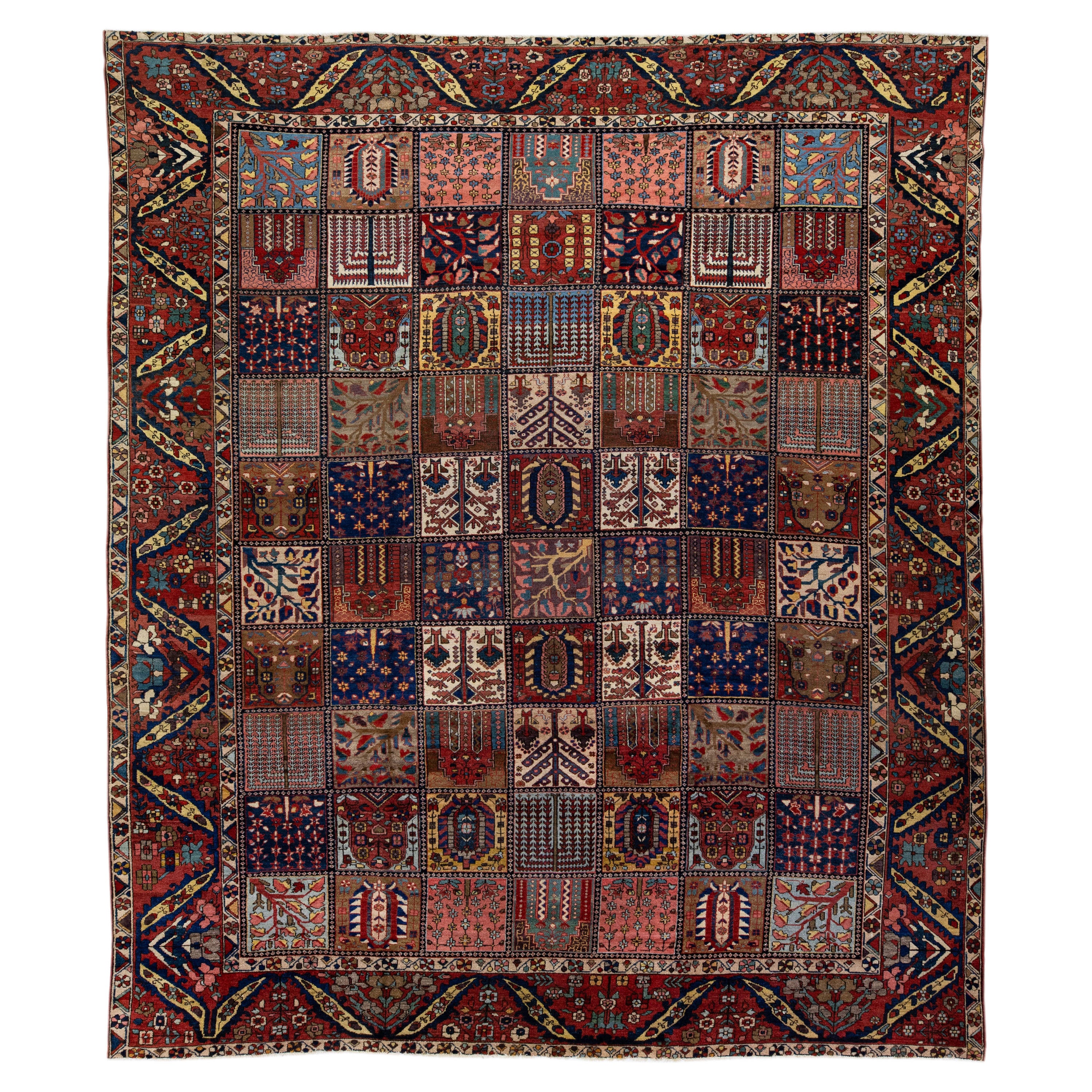 Allover Antique Bakhtiari Handmade Persian Wool Rug with Multicolor Field