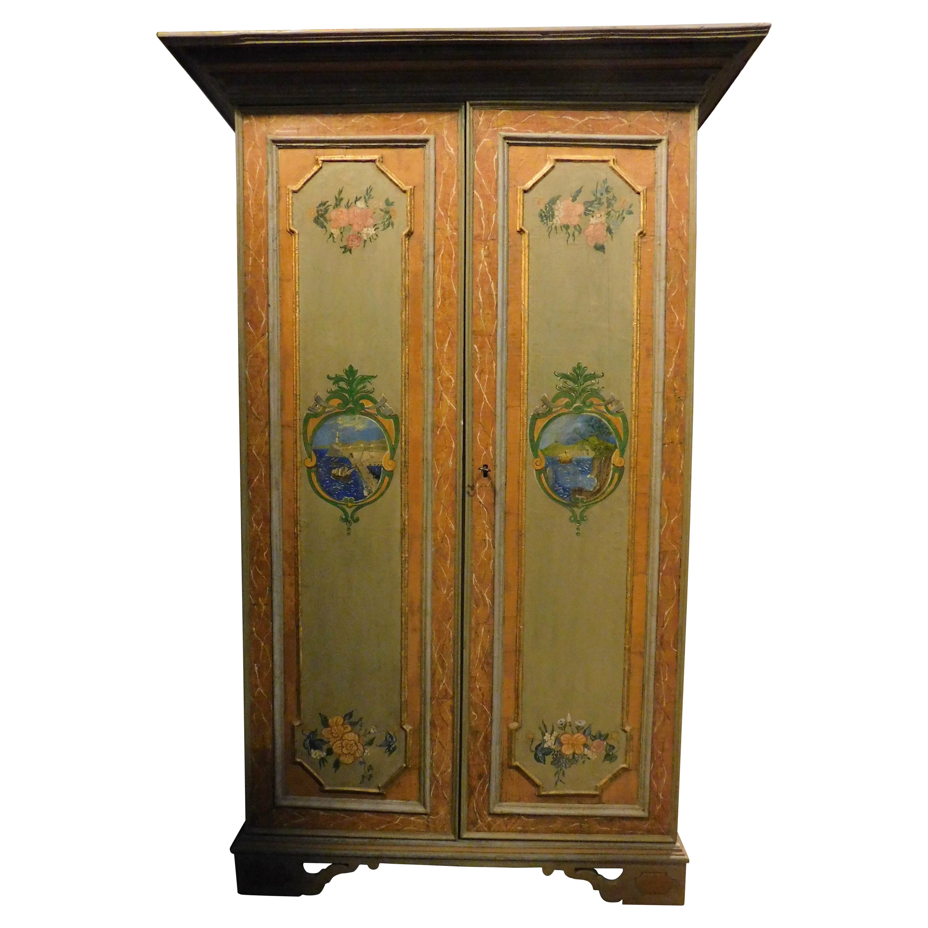 Painted Cabinet, Double Doors with Maritime Views, Genoa 'Italy', 18th Century For Sale