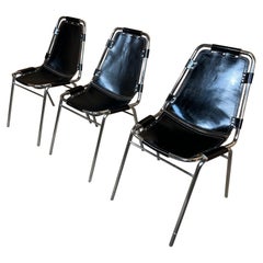 3 Black Les Arcs Dining Chairs Charlotte Perriand for les Arcs France 1960s