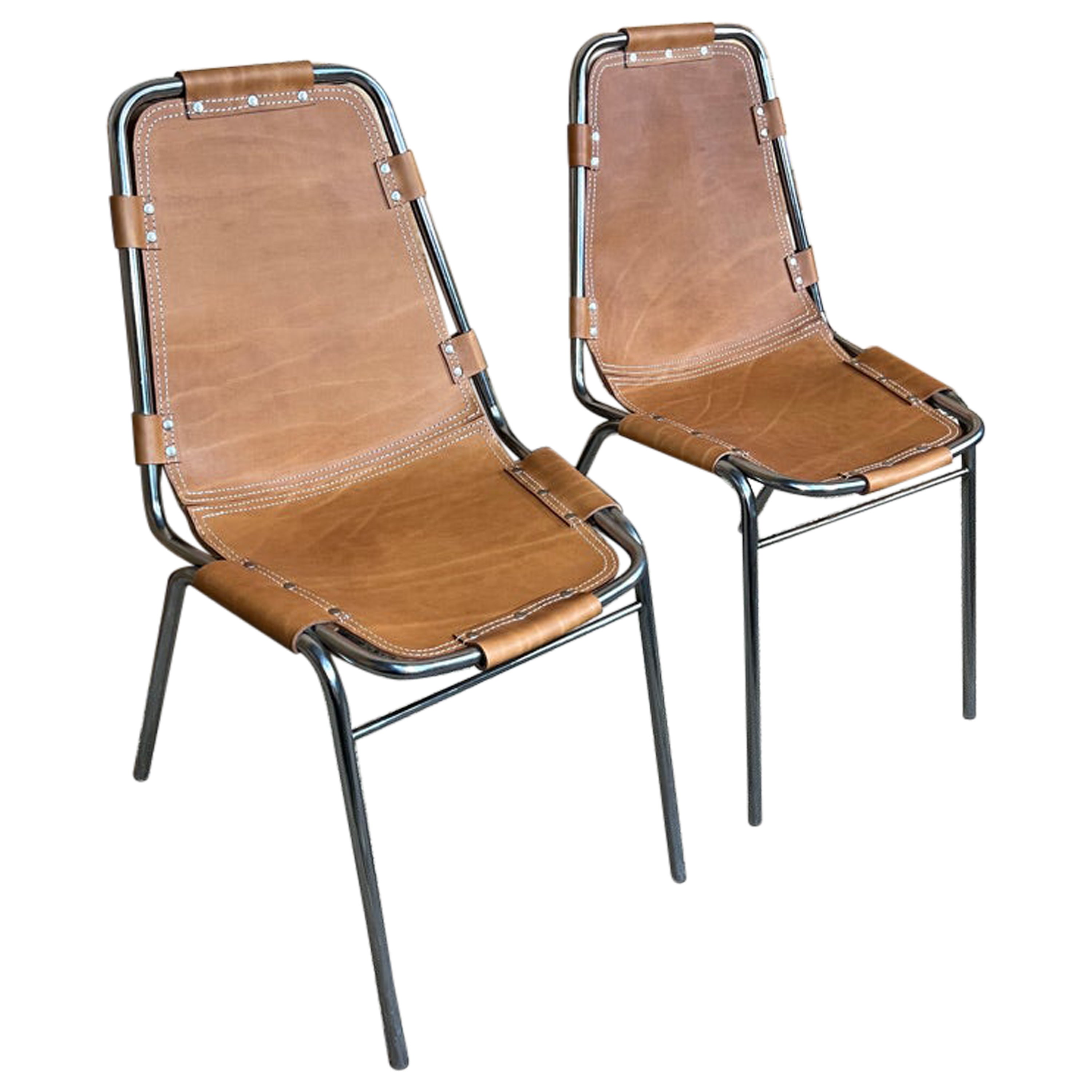 Selected by Charlotte Perriand for Les Arcs Ski Resort, Leather Dining Chairs