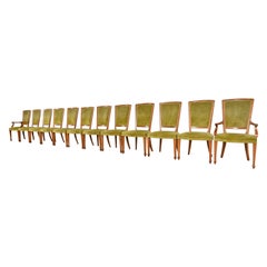 Baker Furniture Neoclassical Walnut and Velvet Dining Chairs, Set of Twelve