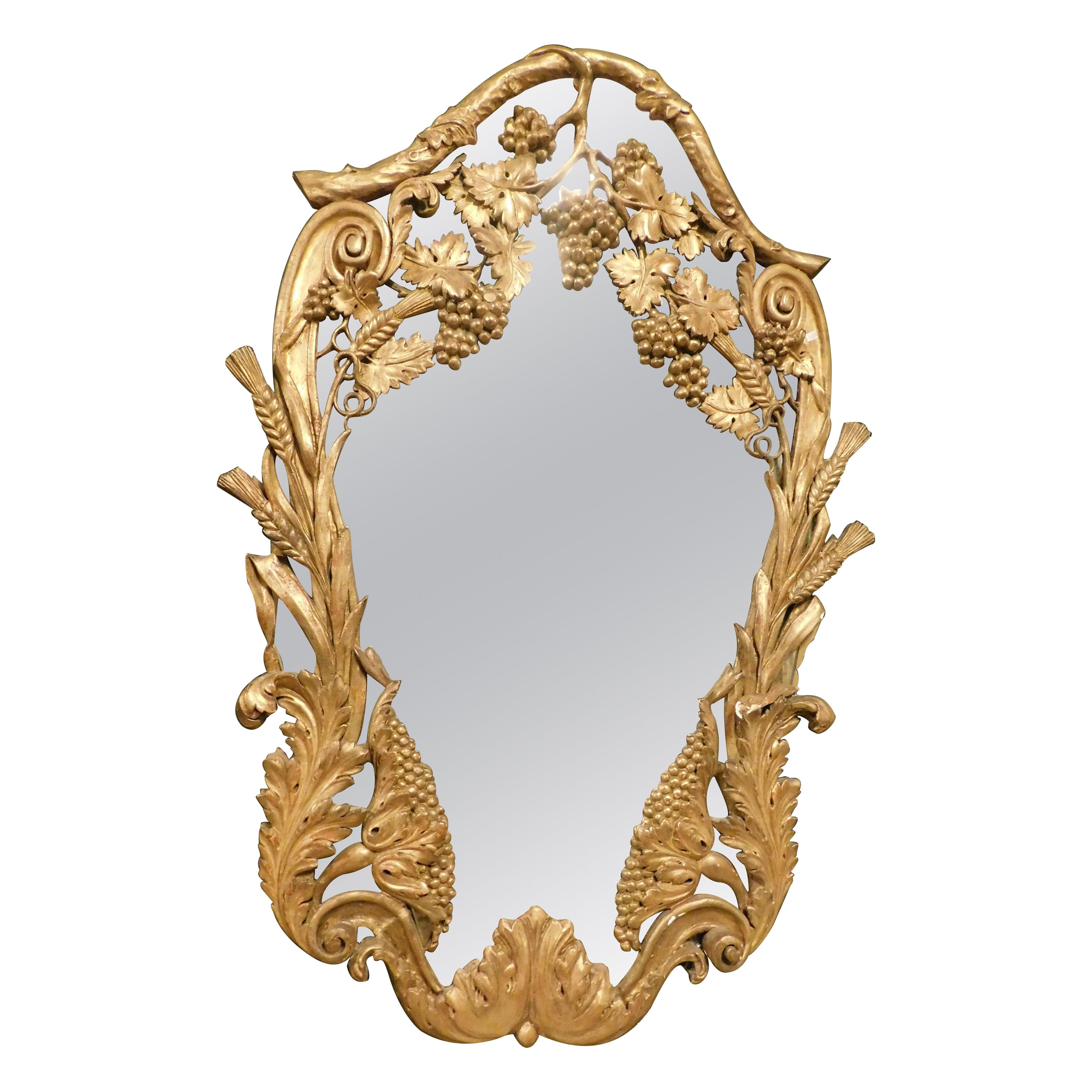 Mirror Carved with Grapes and Gilded, 19th Century Italy For Sale