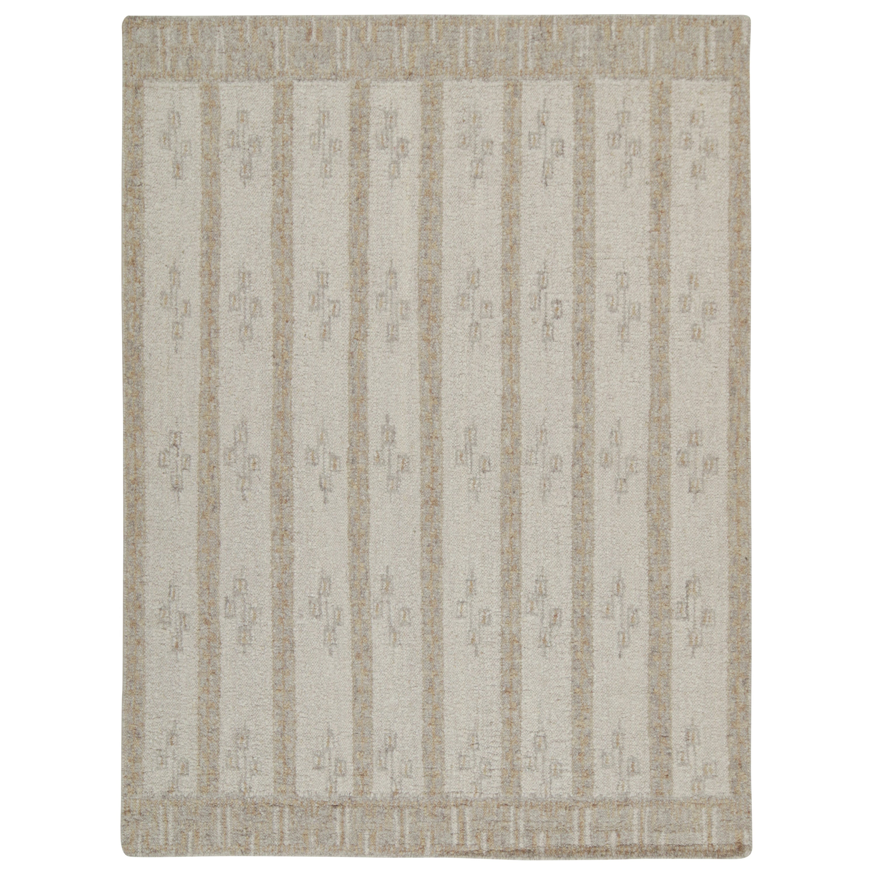 Rug & Kilim’s Scandinavian Style Kilim with Greige and Off-White Stripes For Sale