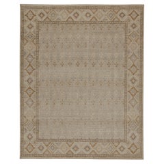 Rug & Kilim’s Distressed Style Rug in Beige, Grey and Blue Geometric Pattern