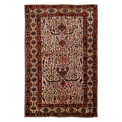 Antique Handmade Persian Bakhtiari Beige Wool Rug with Allover Design