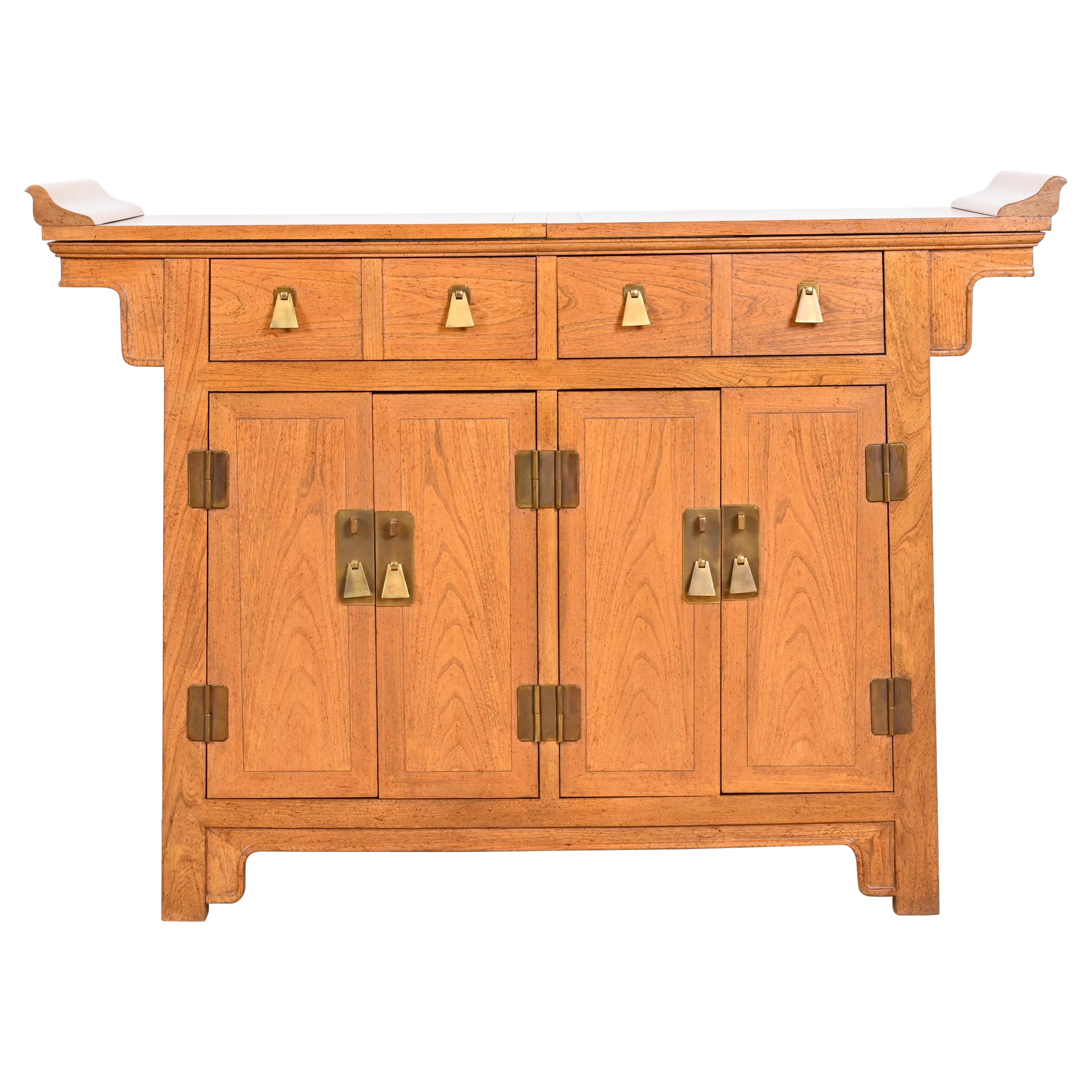 Michael Taylor for Baker Furniture Chinoiserie Elm Wood Sideboard or Bar Cabinet