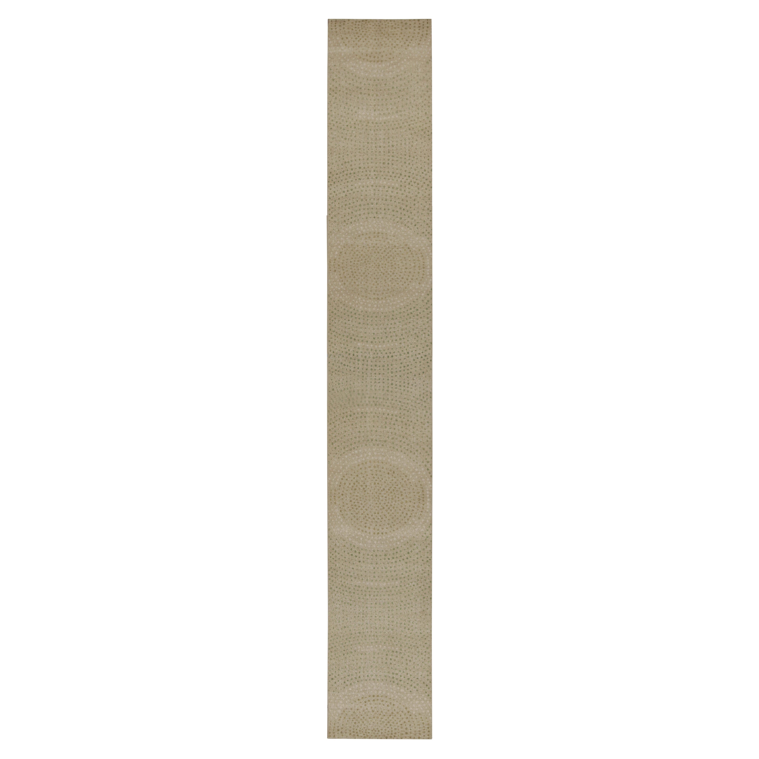 Rug & Kilim’s Distressed Style Extra-Long Runner in Beige with Green Dot Pattern