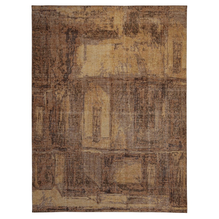 Rug and Kilim’s Distressed Style Abstract Rug in Gold, Brown and Purple ...