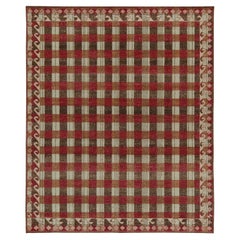 Rug & Kilim’s Distressed Swedish Style Rug in Red and Brown Geometric Pattern