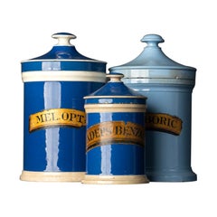Collection of Antique Blue Porcelain Apothecary Jars, 19th Century