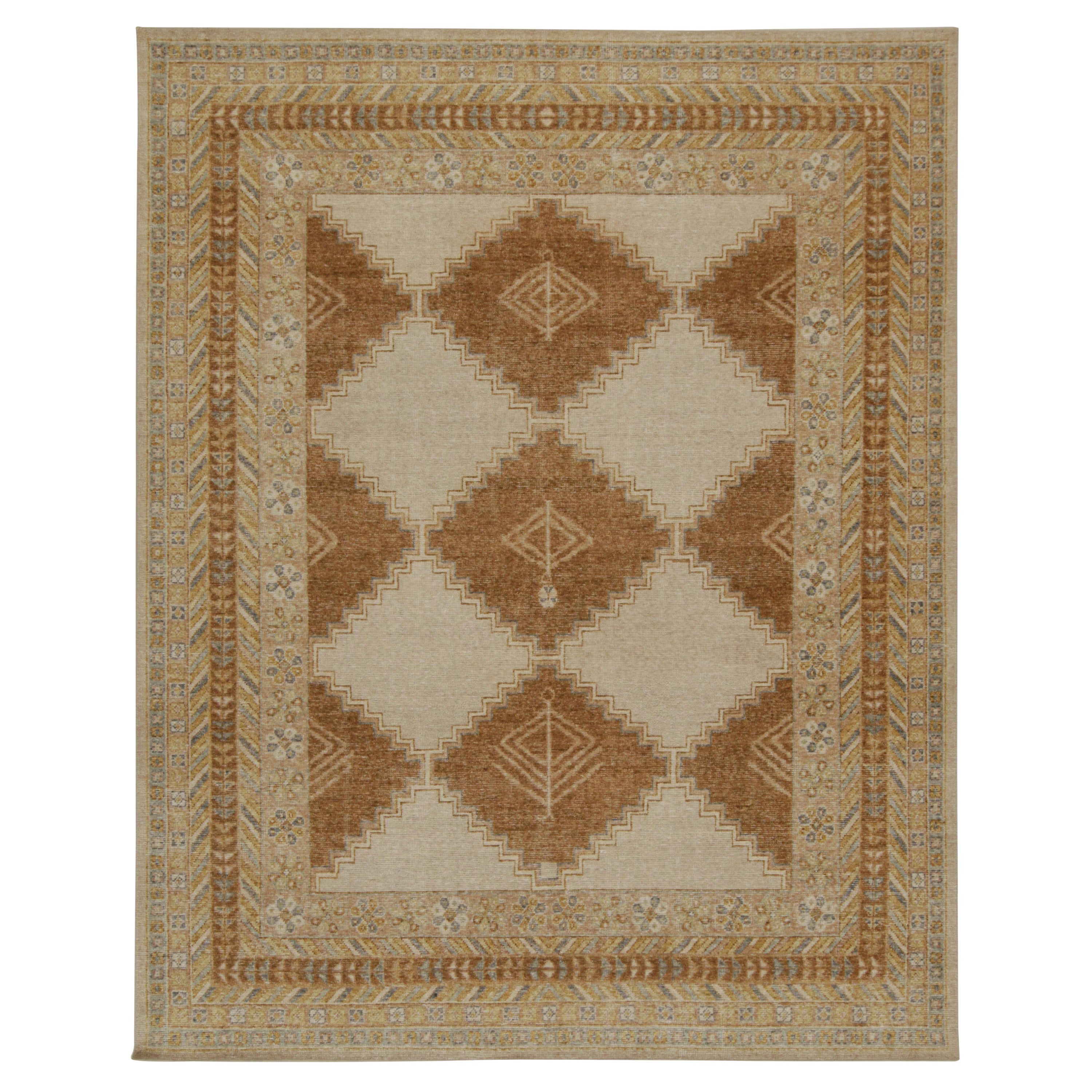 Rug & Kilim’s Distressed Tribal Style Rug in Beige, Brown and Gold Patterns For Sale