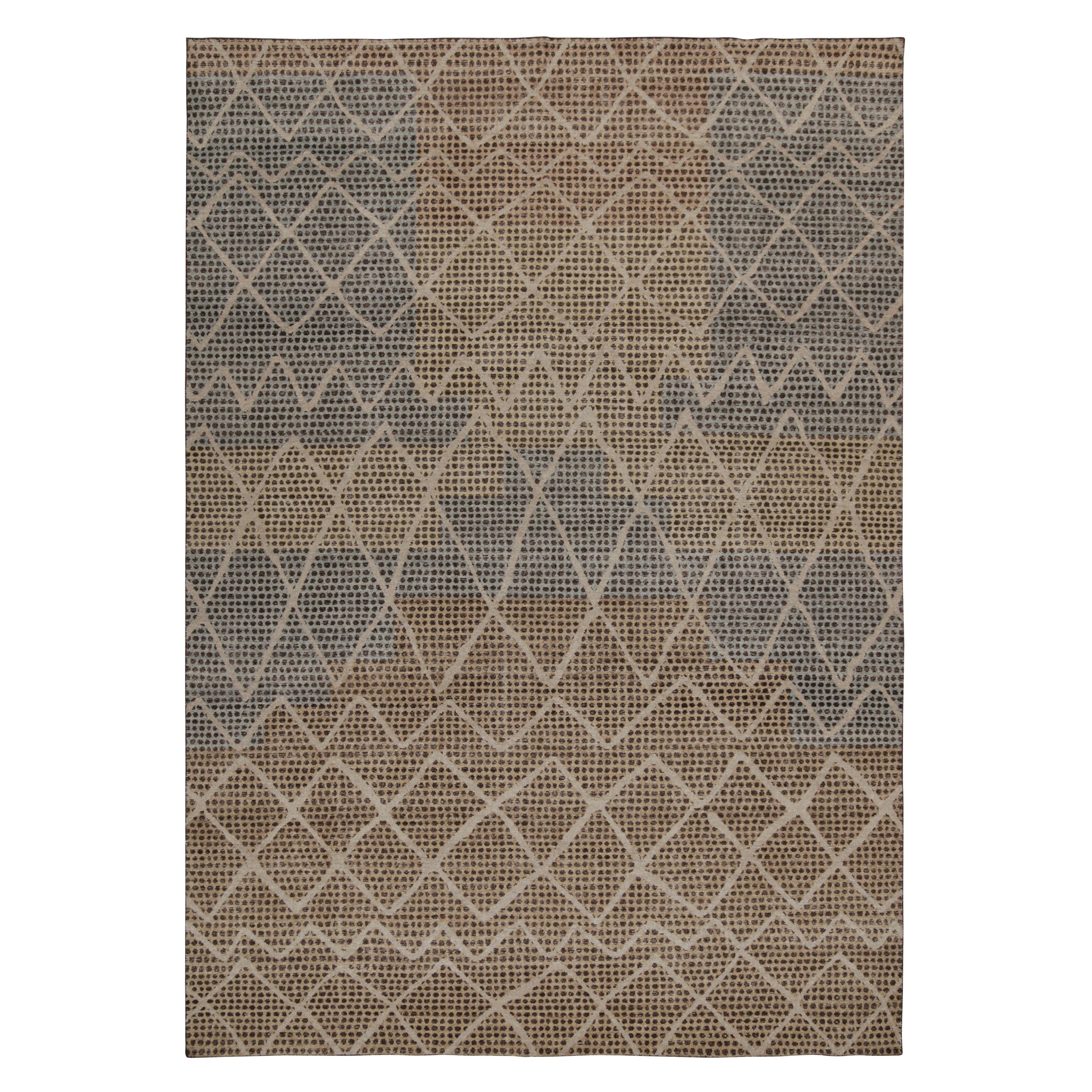 Rug & Kilim’s Distressed Moroccan Style Rug in Beige, Blue and Grey Pattern For Sale