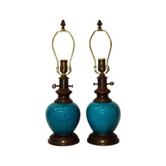 Pair of Turquoise Glazed Porcelain Lamps