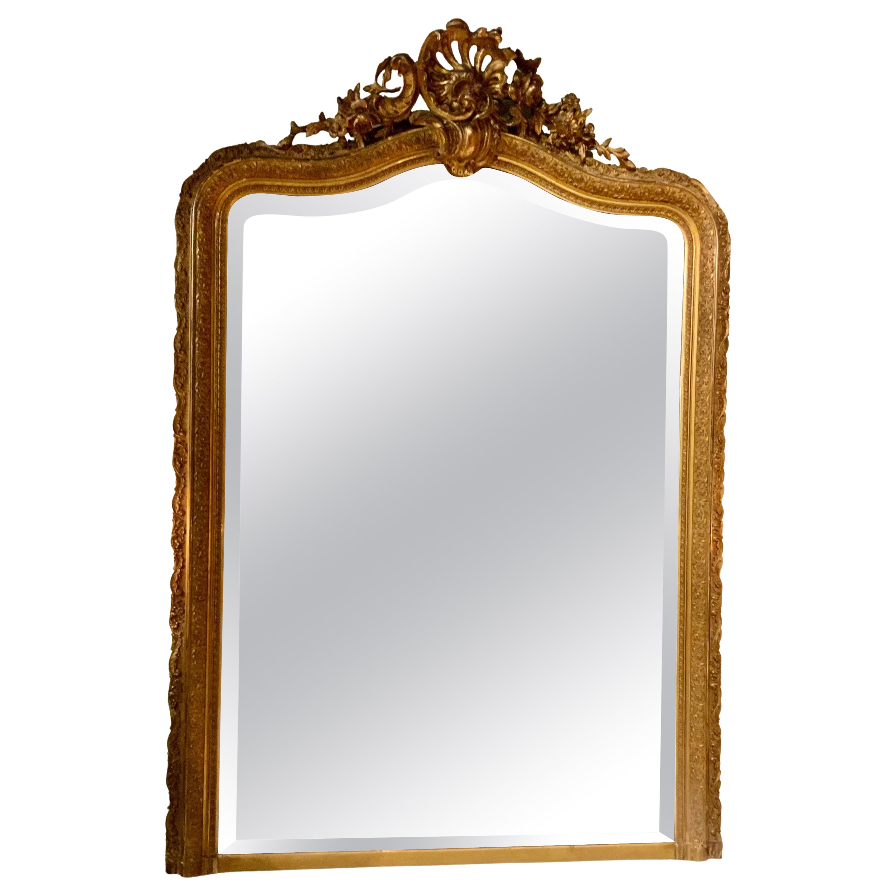 French Louis XV-Style Giltwood Mirror, Beveled