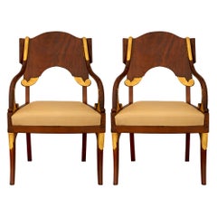 Pair of Russian Mid 19th Century Neoclassical St. Mahogany & Giltwood Armchairs