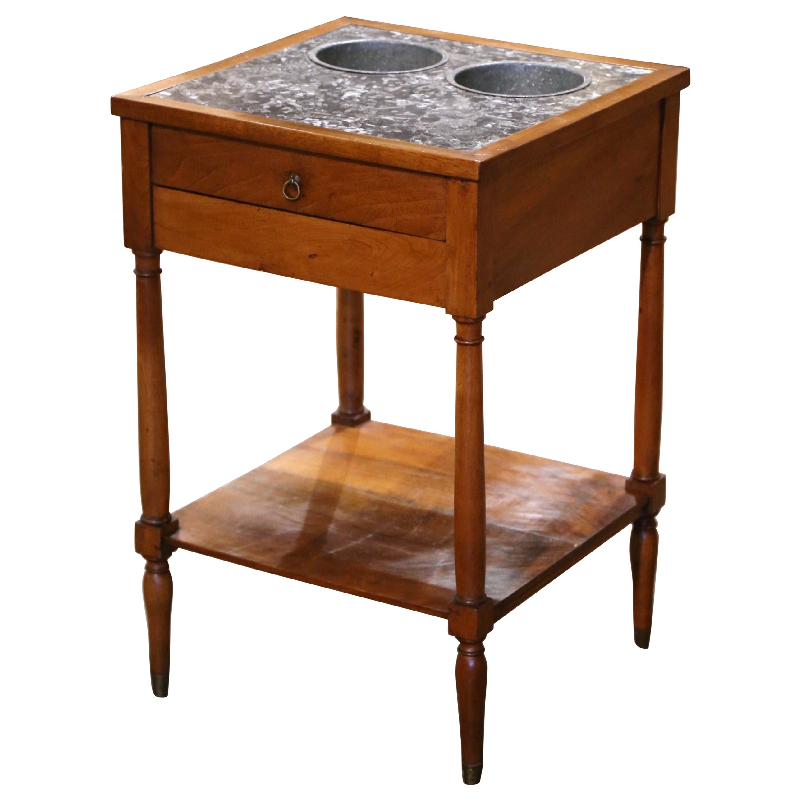 19th Century French Louis Philippe Marble Top Walnut Rafraichissoir Dry Bar For Sale