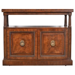 Used Henredon French Regency Louis XVI Walnut Rolling Flip Top Bar Cabinet