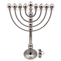 Monumental Sterling Silver Menorah in Mid-Century Modern Style