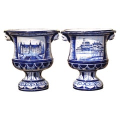 Pair of 19th Century French Hand-Painted Faience Planters from Nevers