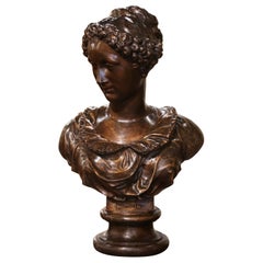 19th Century French Patinated Cast Iron Female Bust Signed Barbezat & Cie