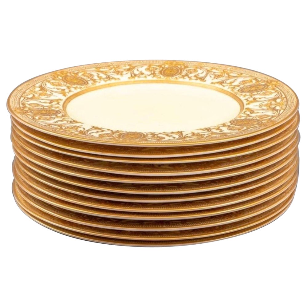 12 Gold Encrusted Tiffany Plates by Royal Worchester