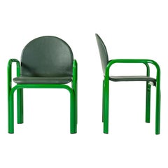 Vintage Pair of Gae Aulenti Arm Chairs Model 54A in Tonal Green