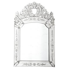 Vintage Smoked Venetian Mirror with Reversed Etching and Chain Beveling