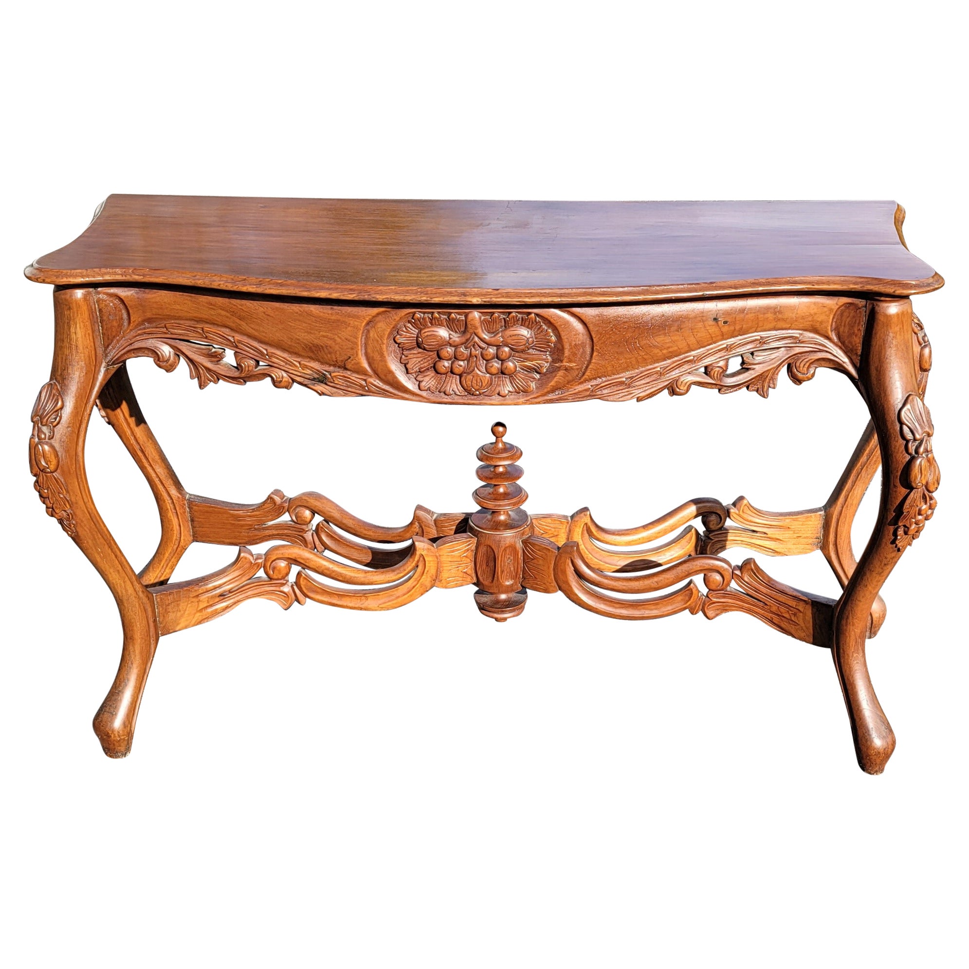 Rococo Style Carved Mahogany Serpentine Console Table