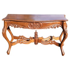 Vintage Rococo Style Carved Mahogany Serpentine Console Table