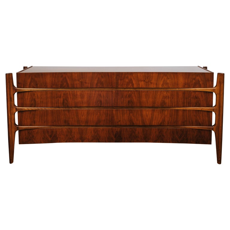 William Hinn Sculptural Modern Eight-Drawer Chest Of Drawers in Walnut, Fully Restored