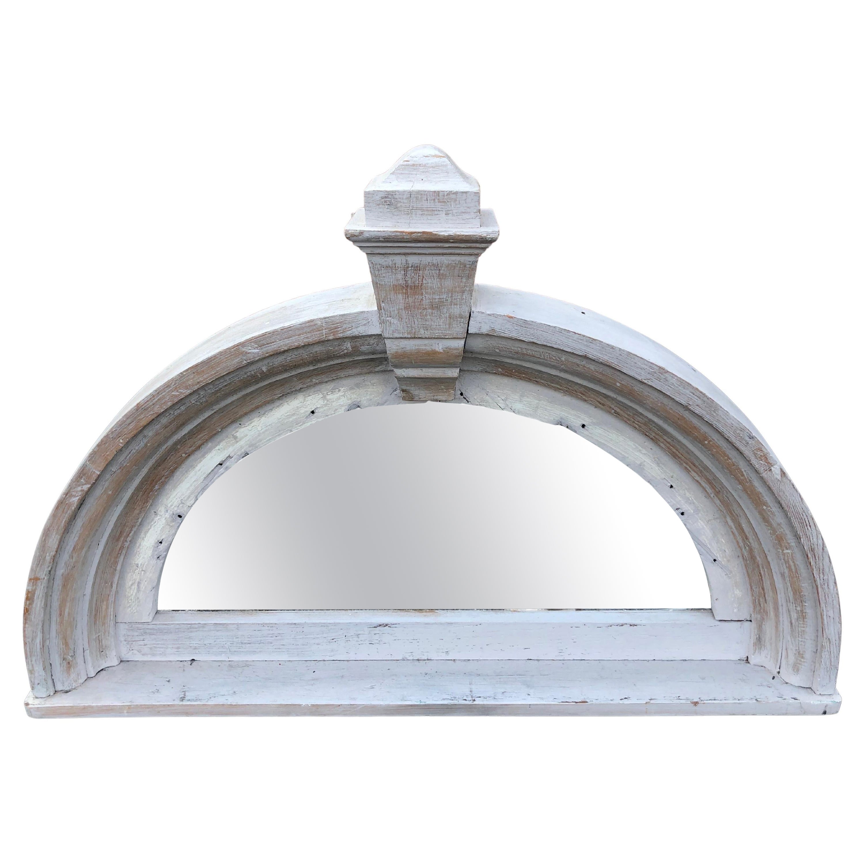 Half Round Pediment Mirror in Washed Pine For Sale