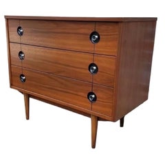 Vintage Mid Century Modern Walnut 3 Drawer Dresser Cabinet Storage 
