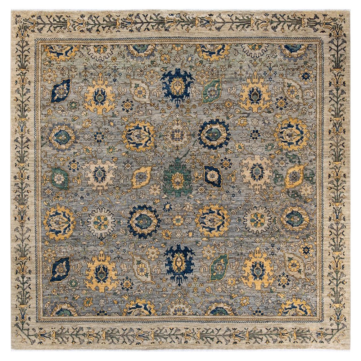 One of a Kind Hand Knotted Traditional Tribal Serapi Gray Square Area ...