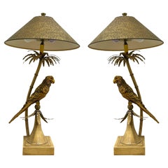 Retro Mid-Century  Palmbeach Regency Style Tole Parrot / Bird Lamps - Pair