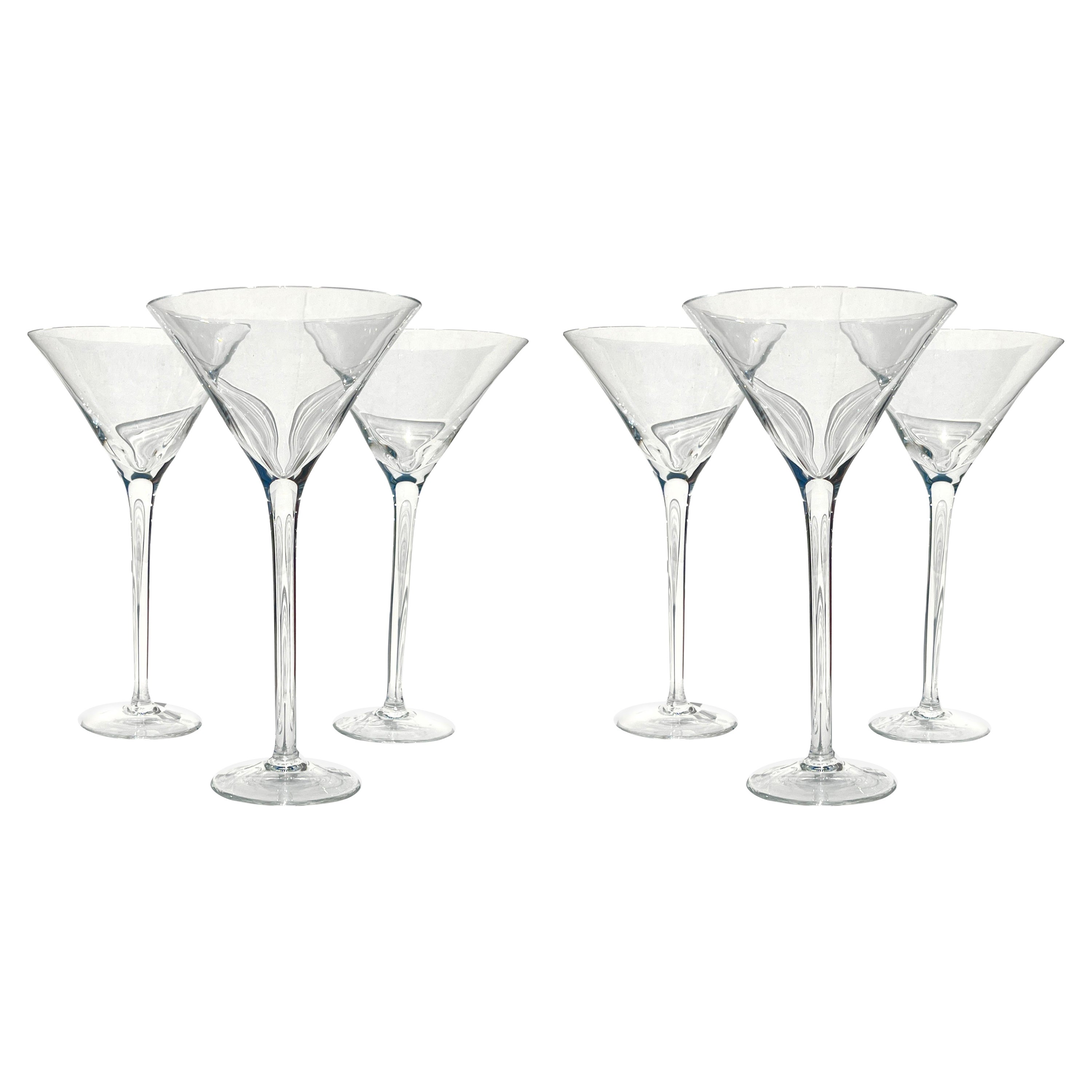 Set of Six Crystal Long Stem Martini Cocktail Glasses, Germany c. 1990 For Sale