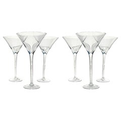 Set von sechs langen deutschen Martini-Cocktailgläsern mit Kristallbesatz, ca. 1990