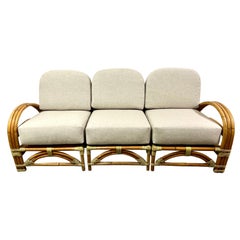 Ritts and Company Three Piece. Rattan Sofa with Custom Upholstery
