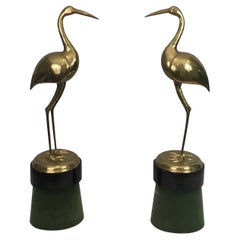Pair of Decorative Brass Ibis on Wooden Stands