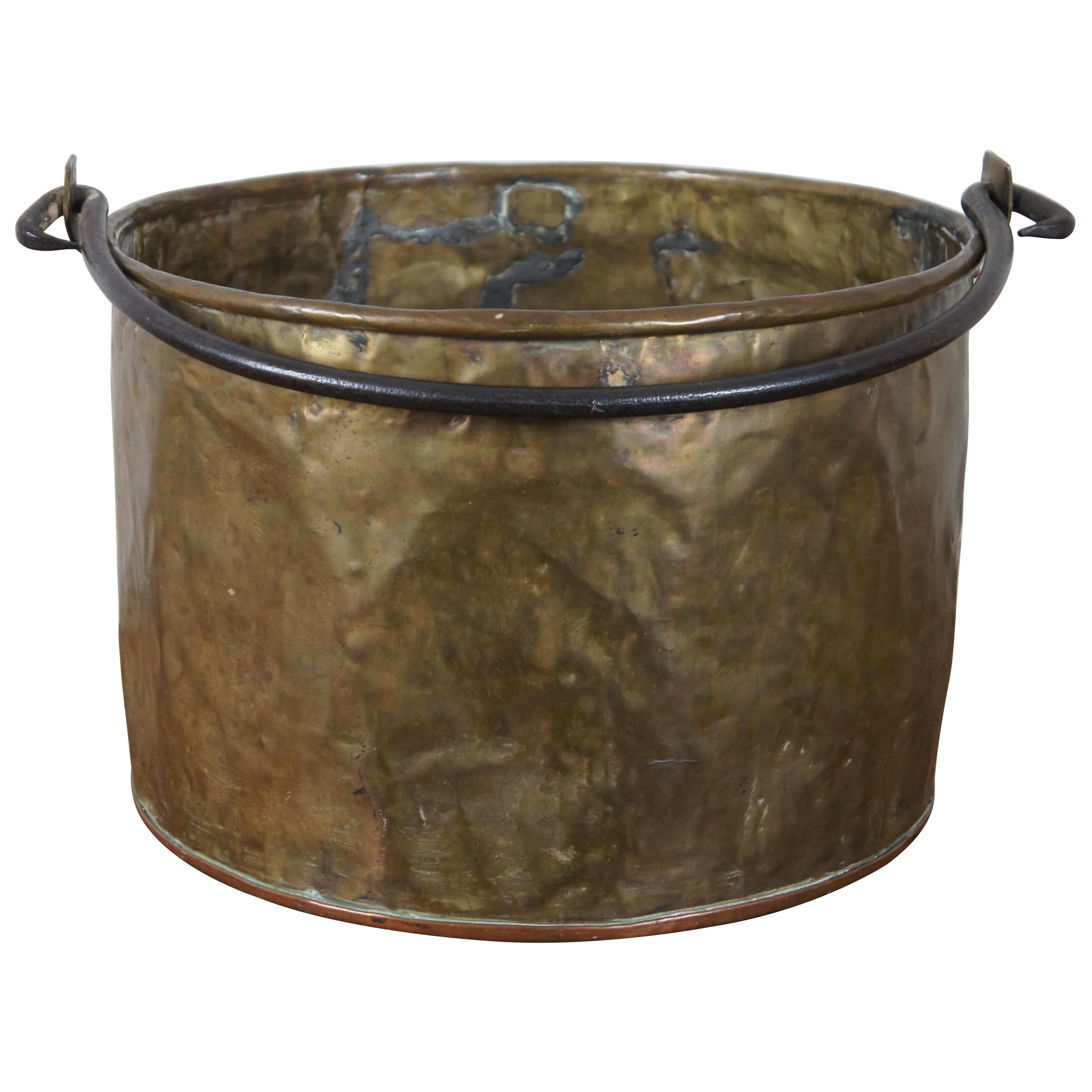 Antique Dovetailed Brass Copper Apple Butter Cauldron Kettle Boiler Pot For Sale