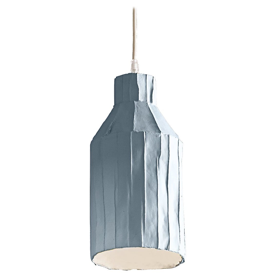 Zeitgenössische grau-blaue SUFI-Lampe Corteccia aus Keramik mit Textur