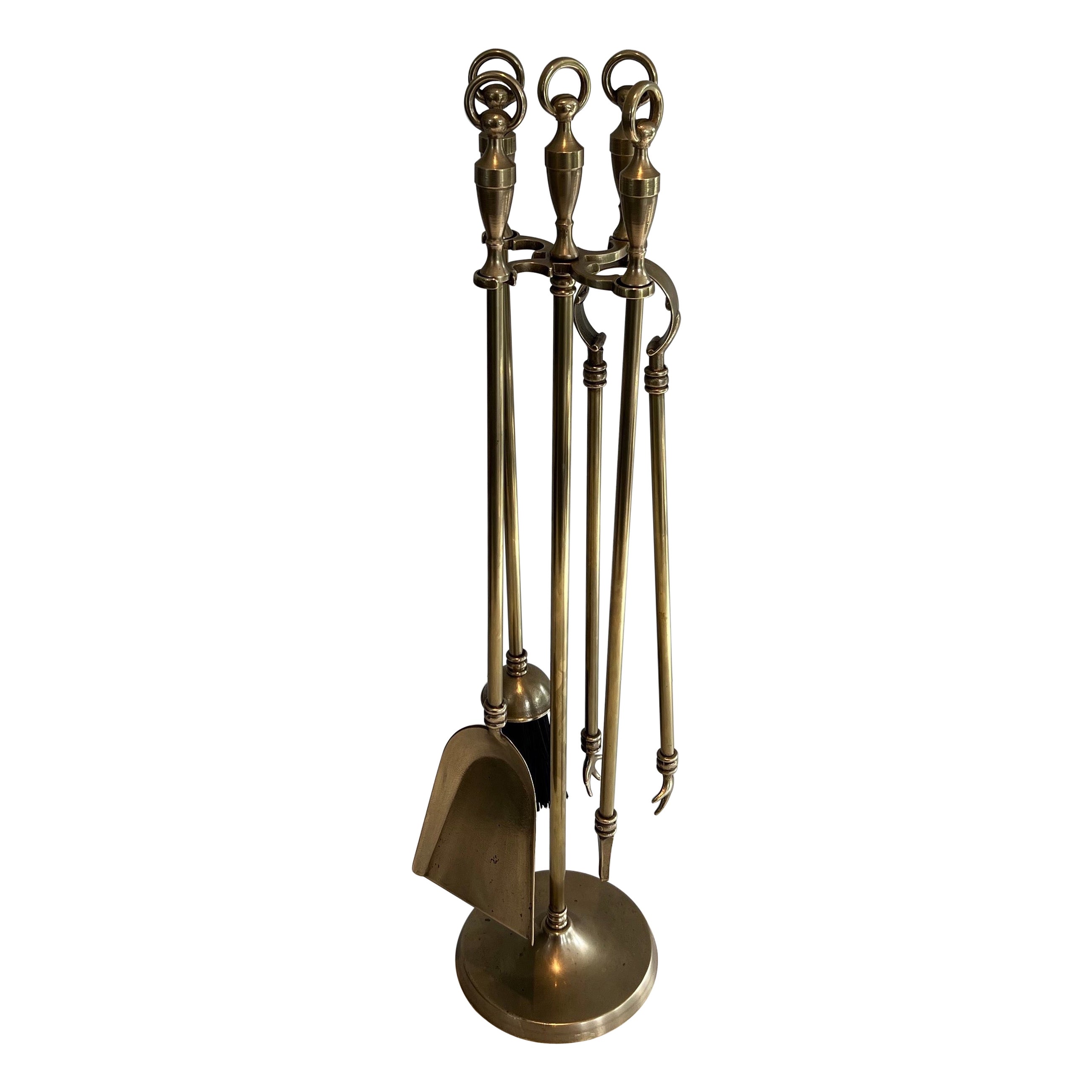 Modernist Brass and Black Metal Fireplace Tools at 1stDibs